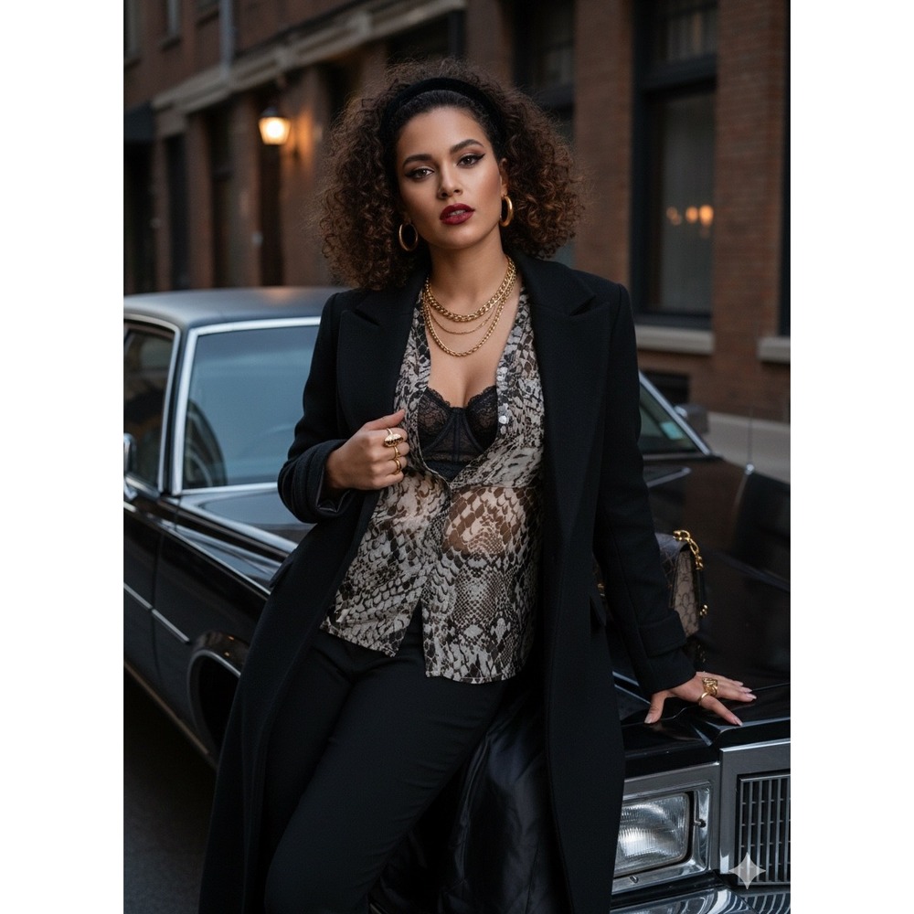 ZURY‎ Snake Print Sheer Blouse Earthy Brown Animal Print Button Down Shirt Small